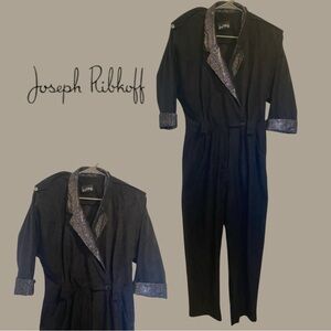 Vintage Joseph Ribkoff Black Metallic Trim Jumpsuit M/L